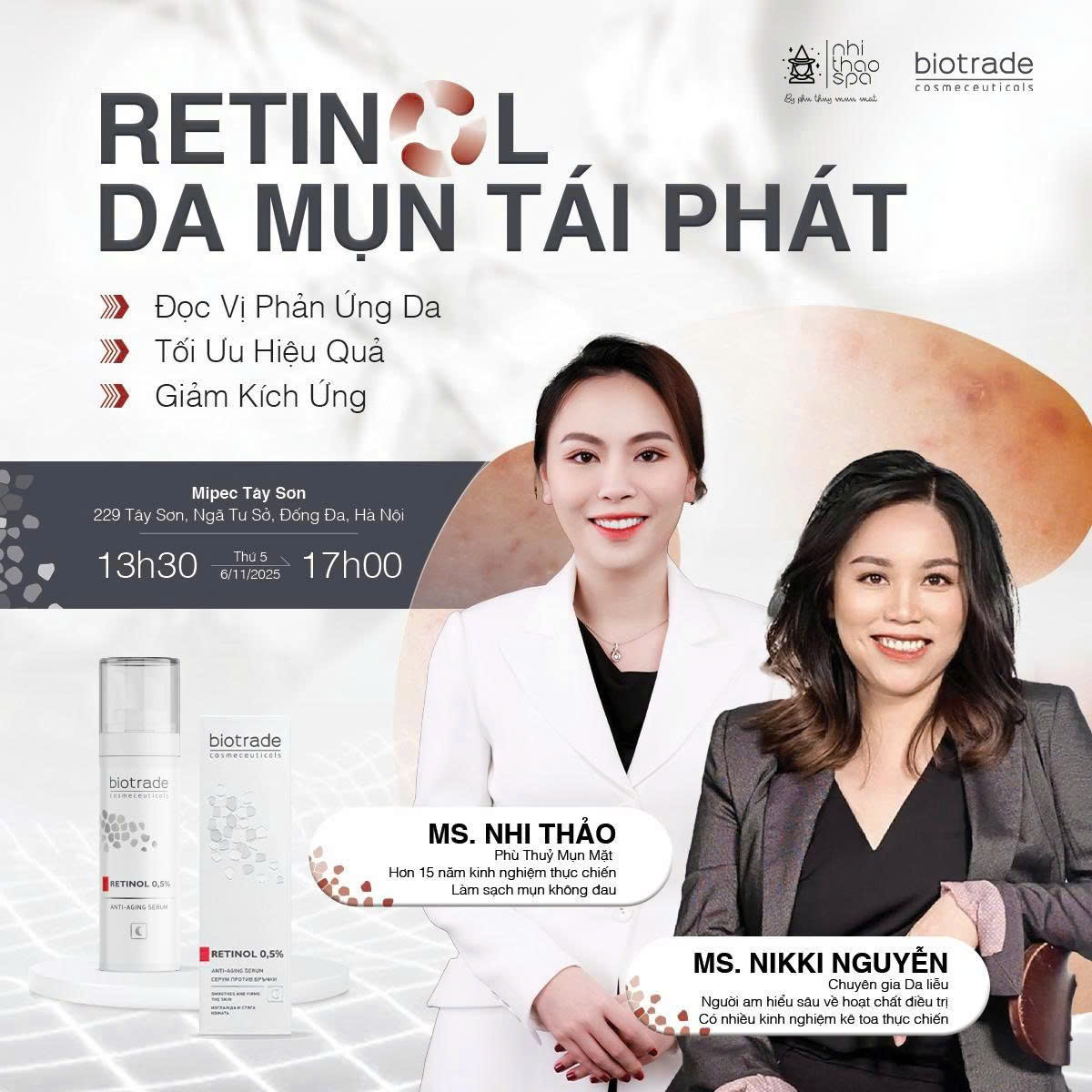 MỞ CỔNG ĐĂNG KÝ WORKSHOP CHUYÊN SÂU: “RETINOL & DA MỤN TÁI PHÁT – ĐỌC VỊ PHẢN ỨNG DA, TỐI ƯU HIỆU QUẢ, GIẢM KÍCH ỨNG”